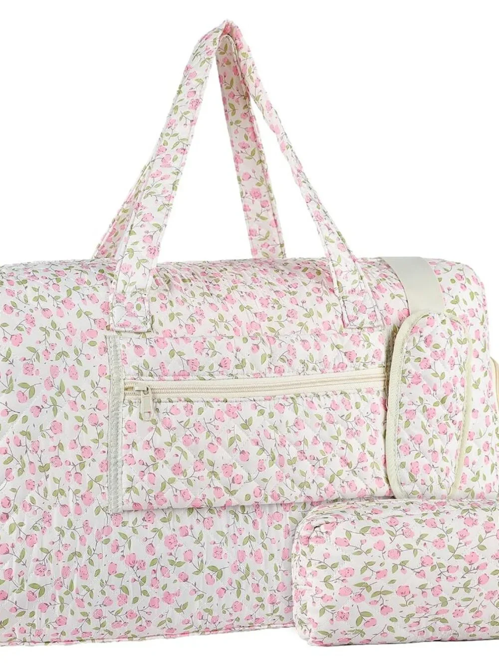 Floral Quilted Duffle Bag, Weekender Bag with Makeup Pouch Women | Floral Quilte